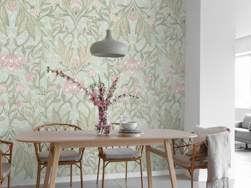 Morris bloemen damask - mint groen