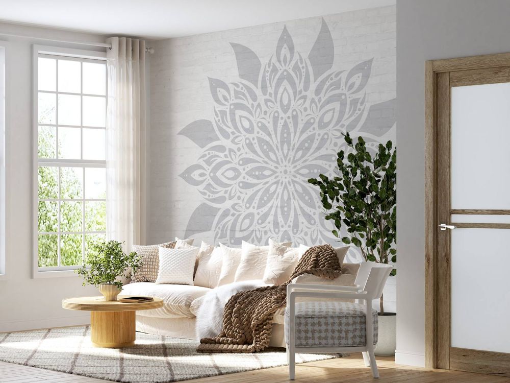 Zachtgrijze Mandala Bloem