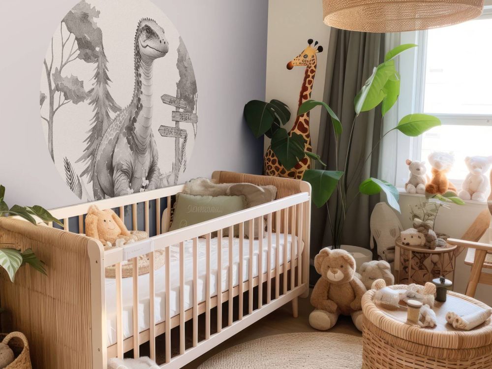 Baby brachiosaurus in de jungle beige
