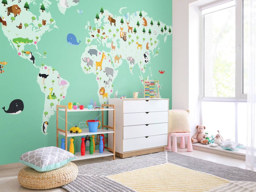 Wereldkaart voor kinderen in groen