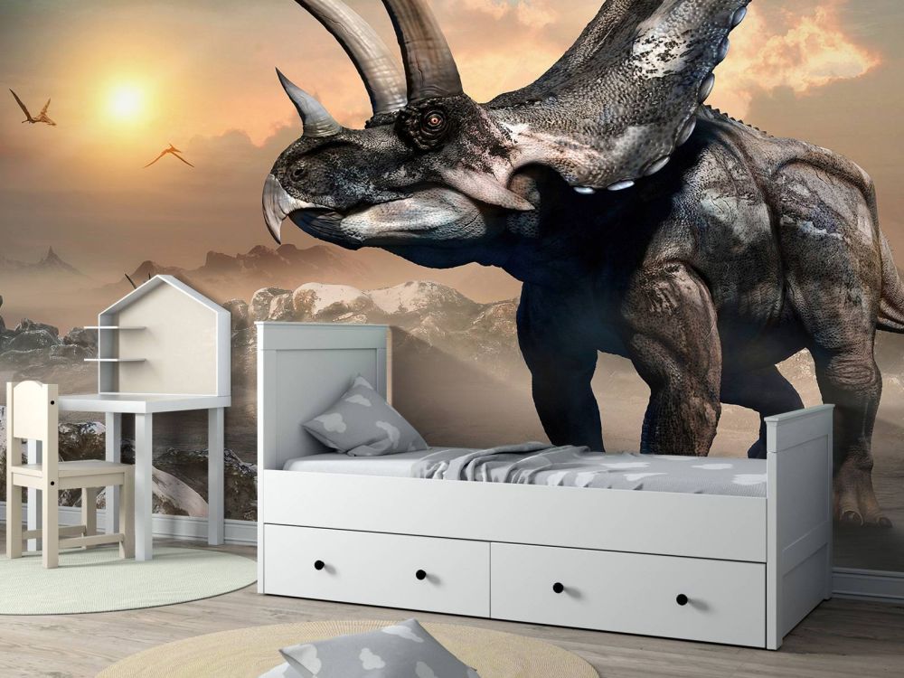 Dinosaurus in de ochtend mist