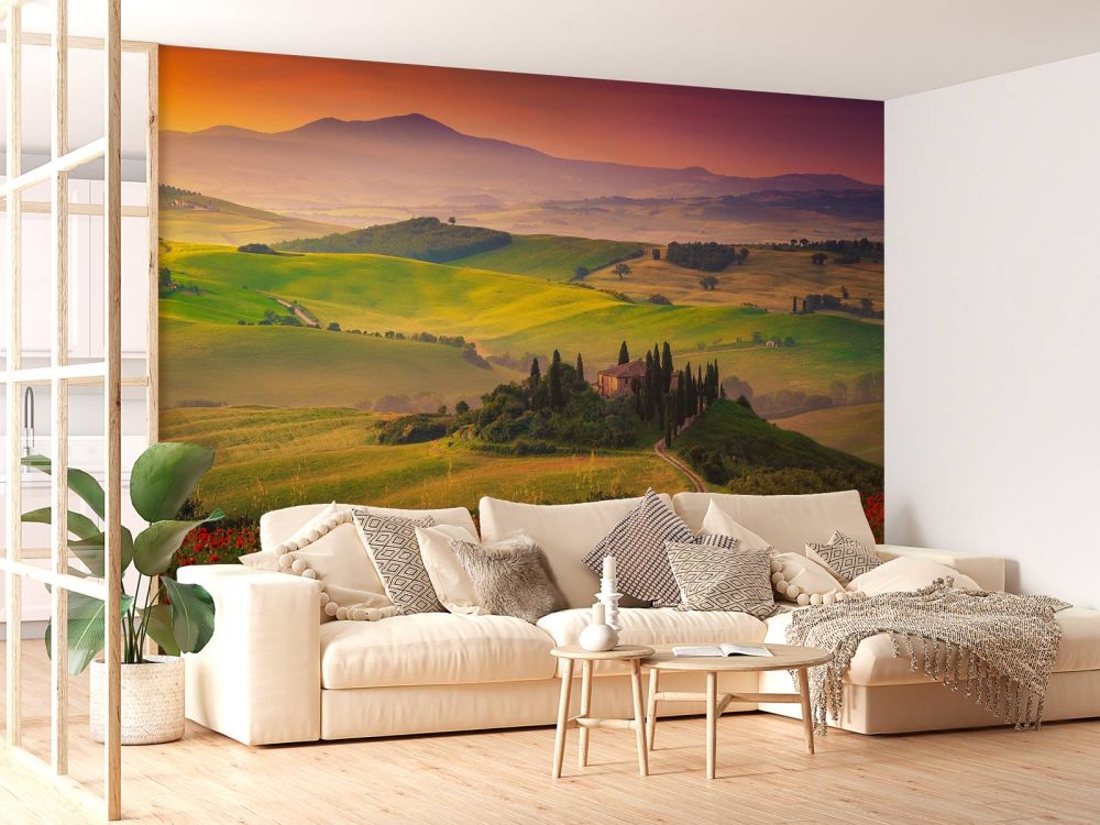 Rode klaprozen met Italiaans landschap