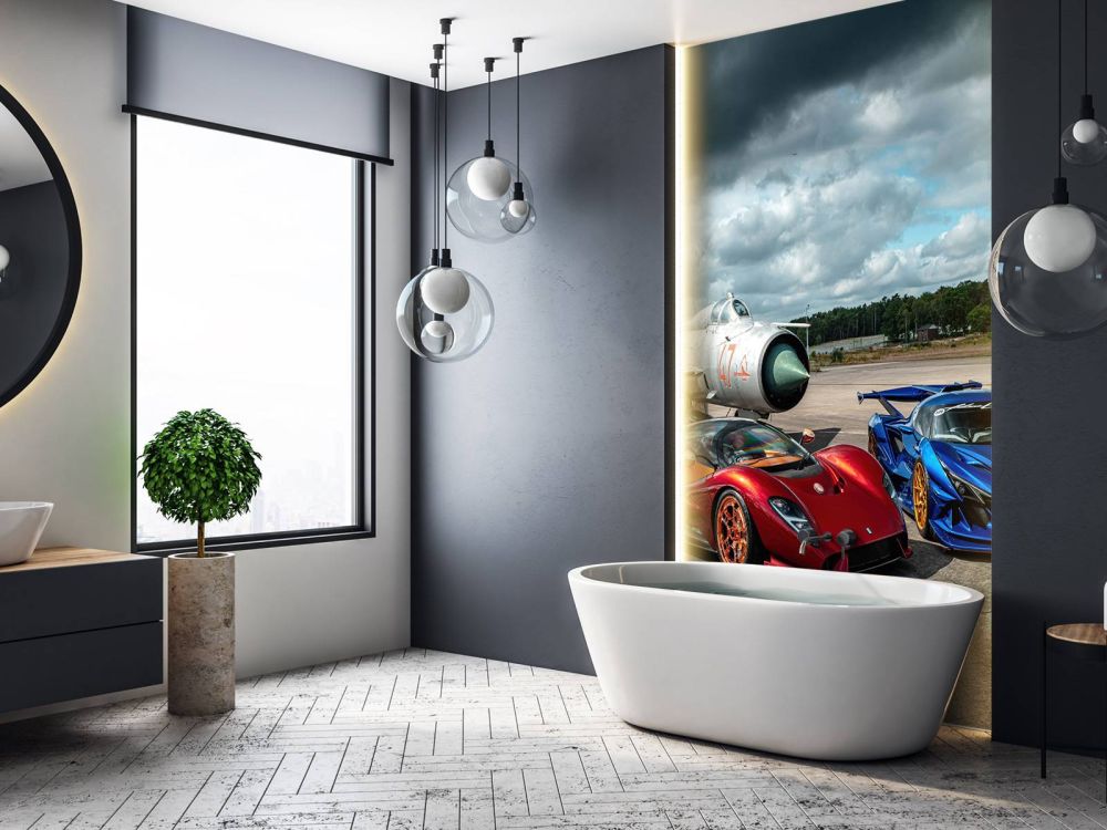 Supercars bij gevechtsvliegtuig