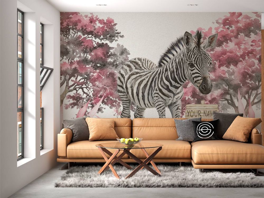 Jonge zebra in de natuur roze