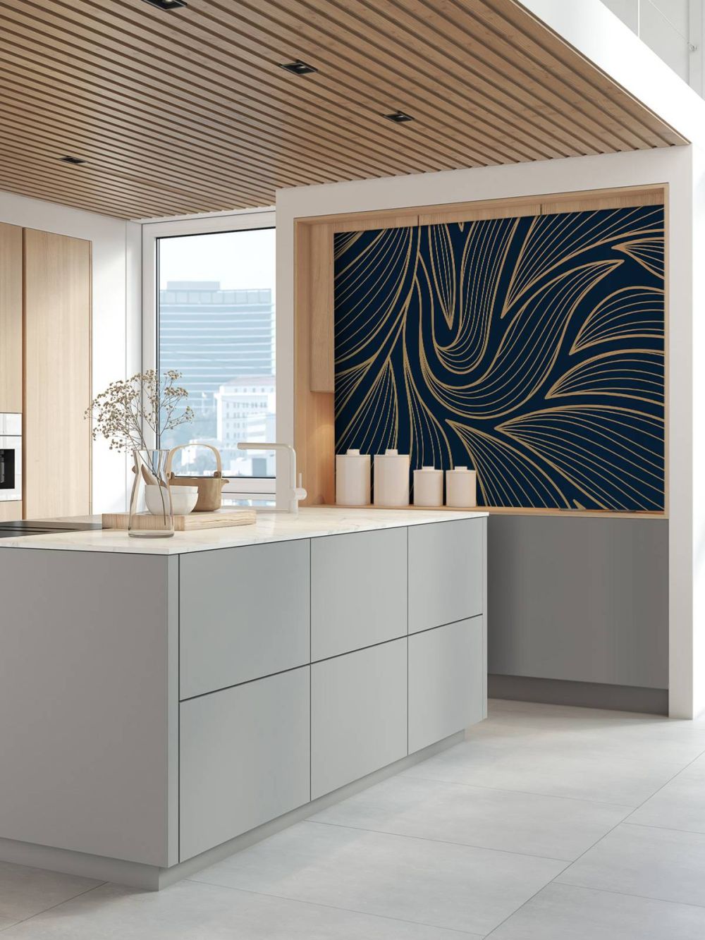Art deco bloemen blauw