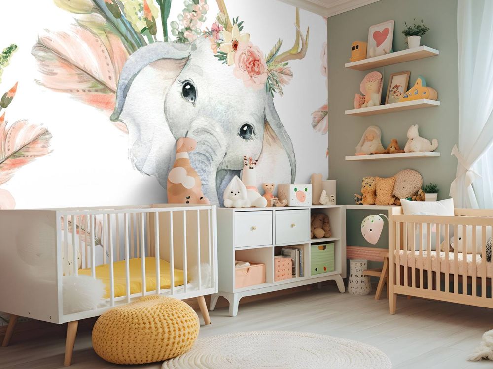 Baby olifant roze bloemen
