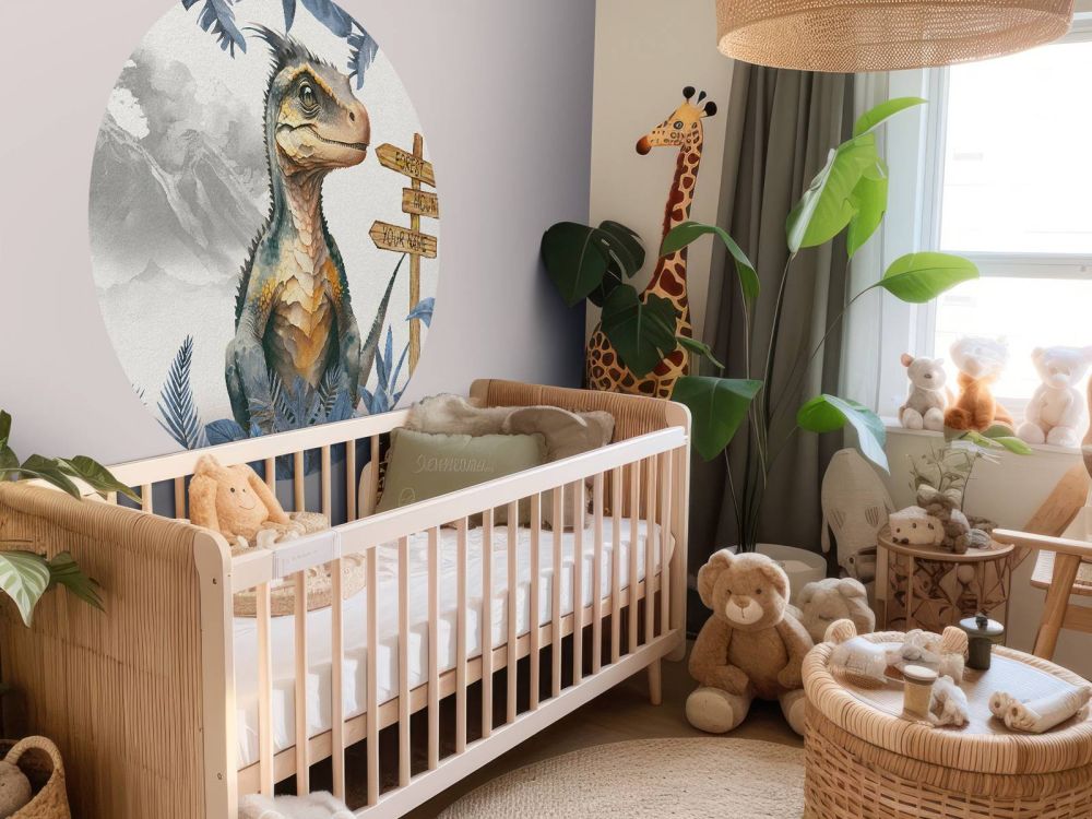 Baby velociraptor in de jungle blauw