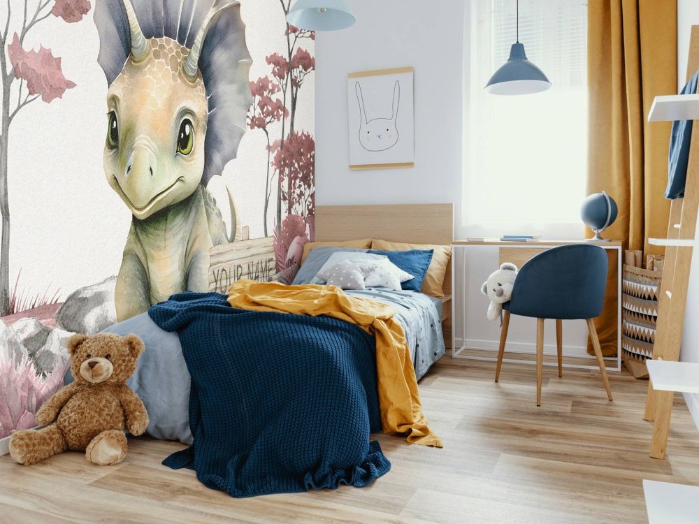 Baby triceratops in de jungle roze