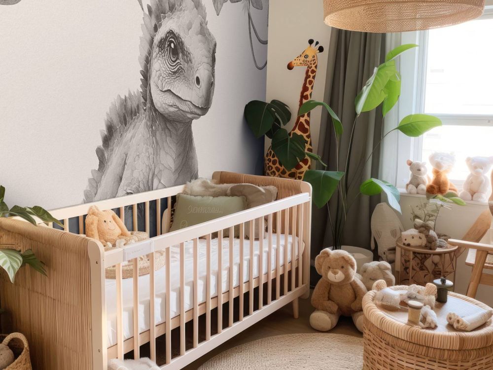 Baby ankylosaurus in de jungle beige