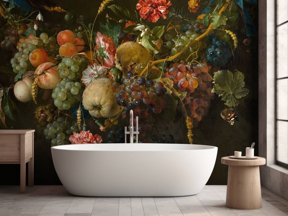 Guirlande van vruchten met enkele bloemen