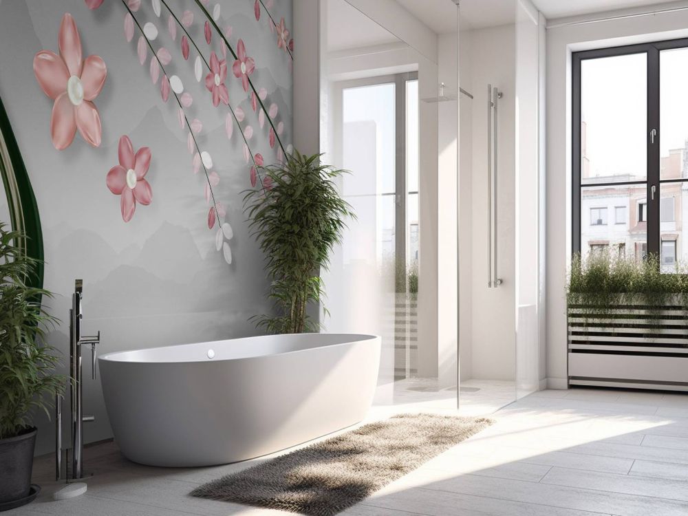 3D boom met roze bloemen