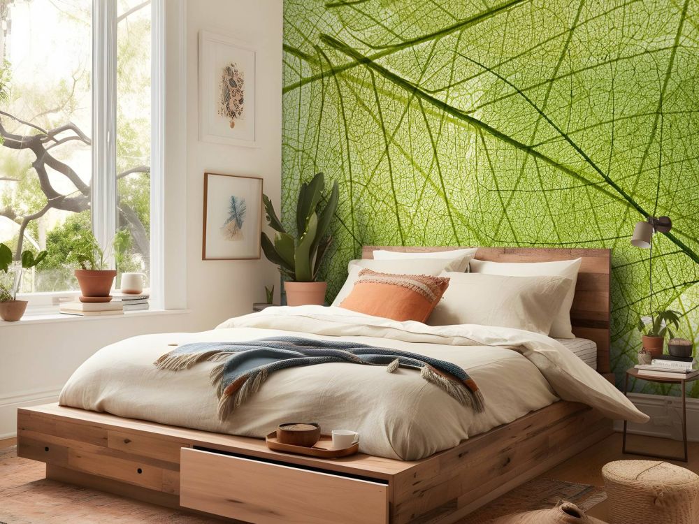 Behang met groene bladeren 