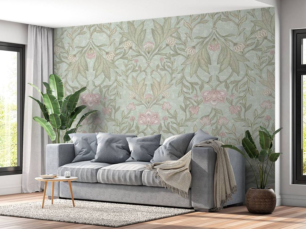Morris bloemen damask - mint groen