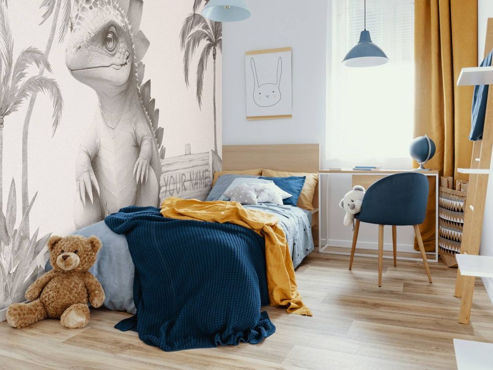 Baby stegosaurus in de jungle beige