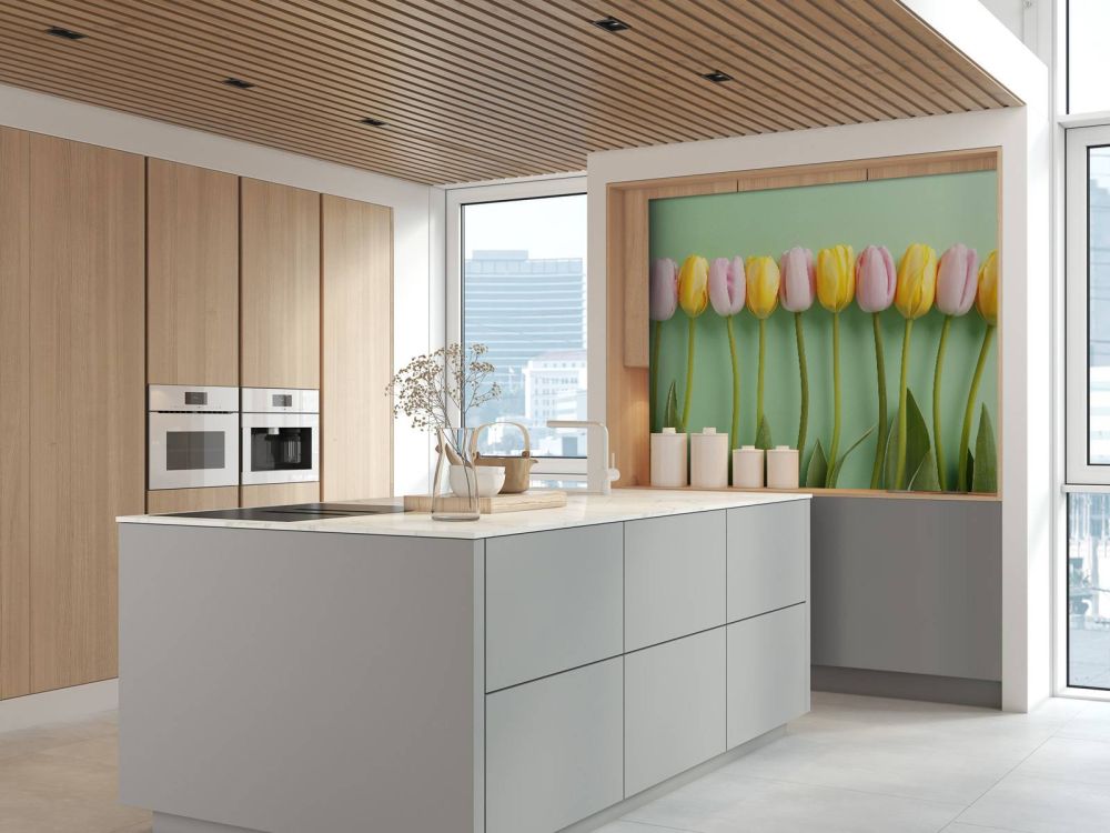 Tulpen op mintgroene achtergrond