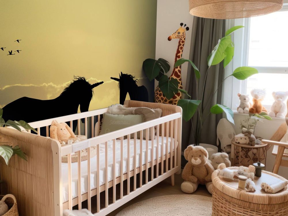Unicorns bij een zonsondergang
