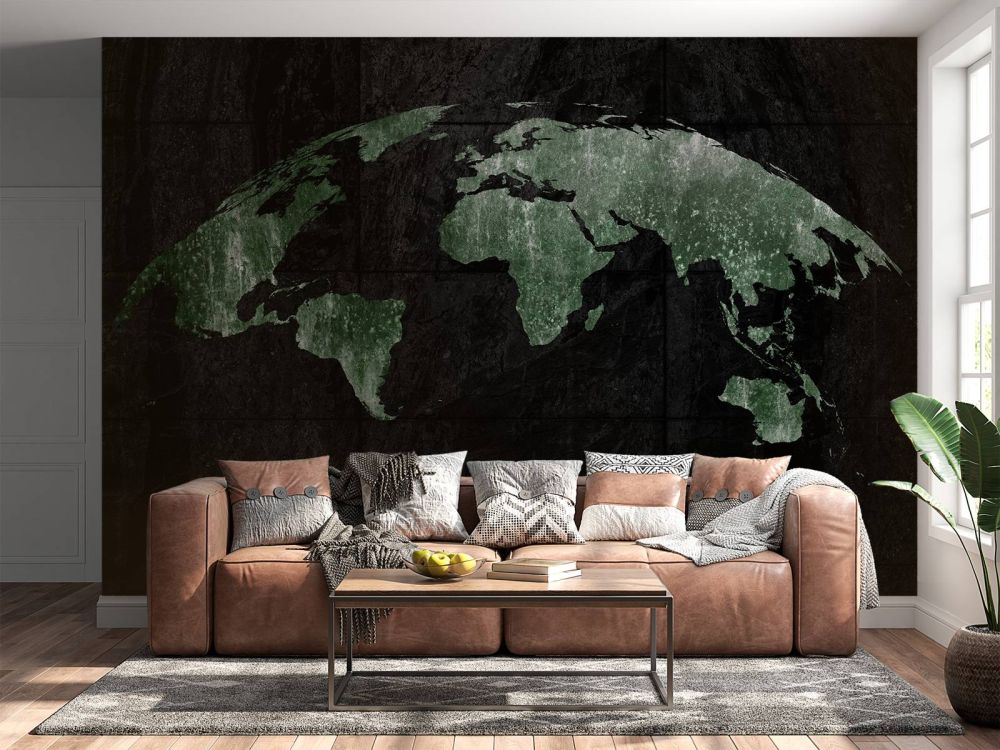 Groene wereldkaart op beton
