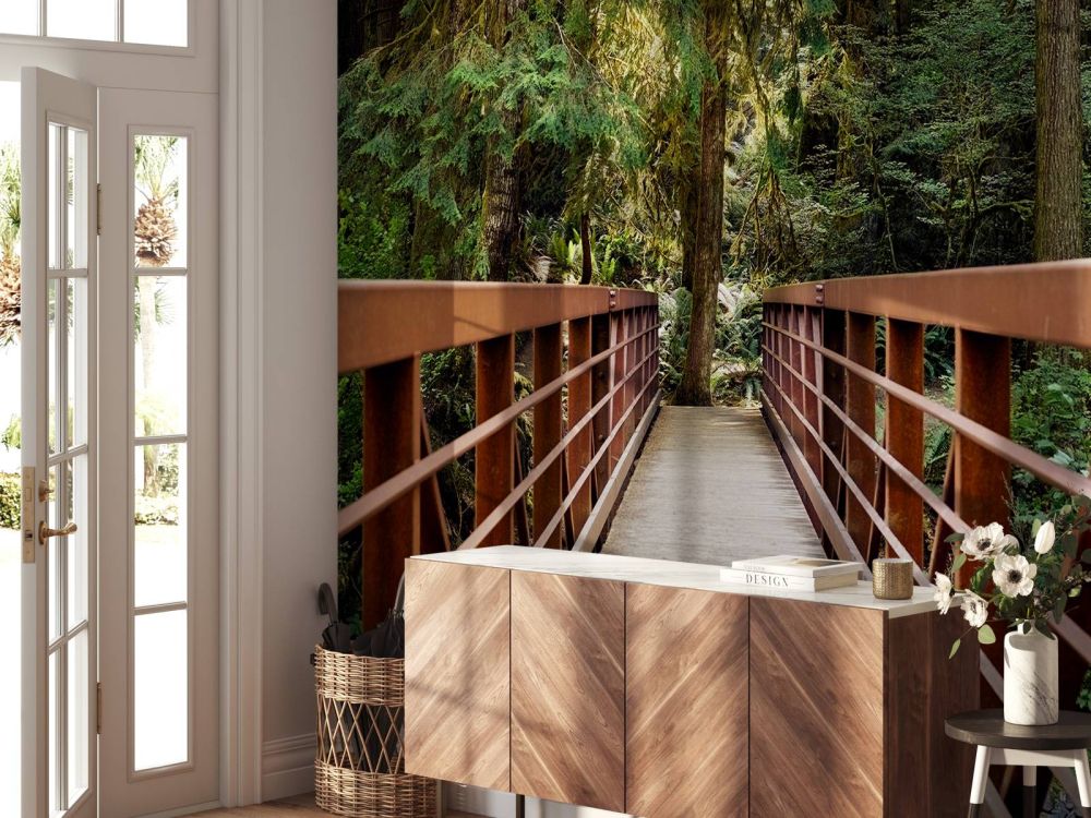 Roestige brug in het bos 
