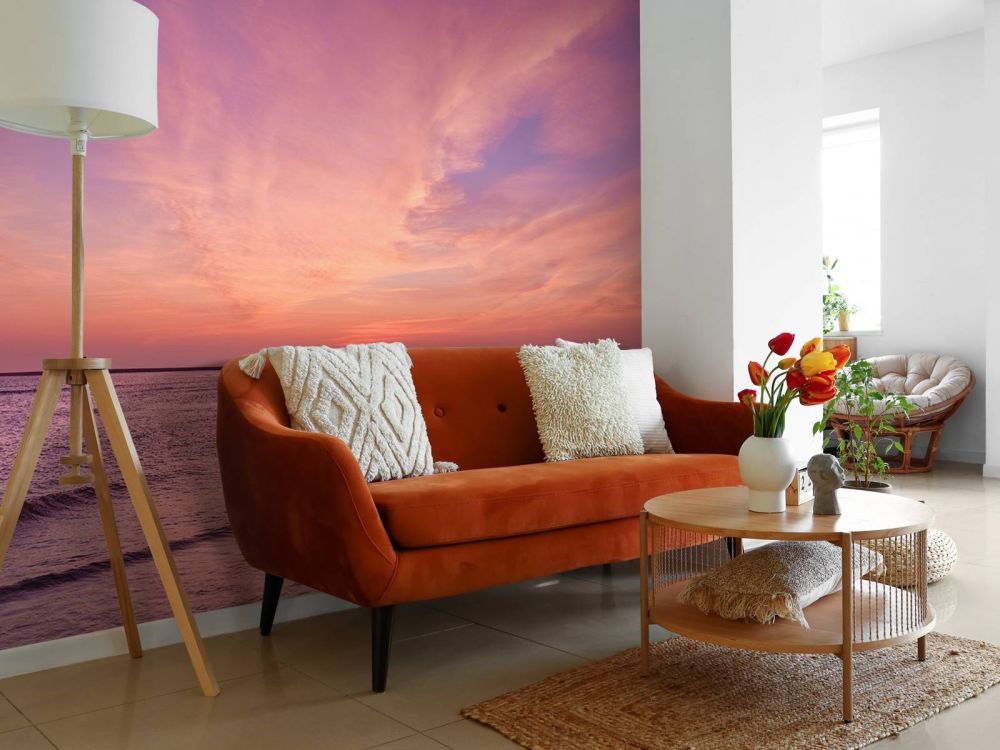 Strand met roze zonsondergang