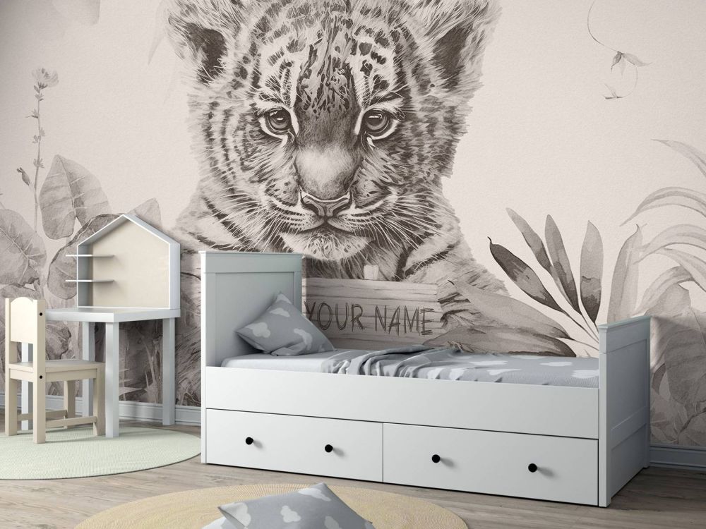 Schattige tijger met planten beige