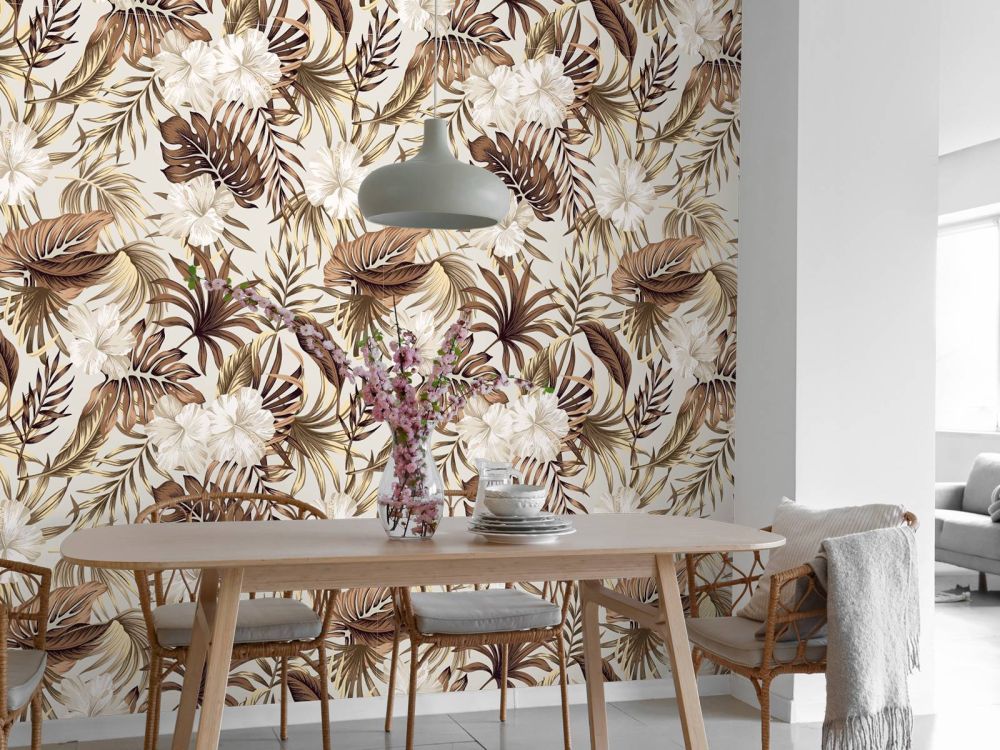 Tropische bloemen, beige