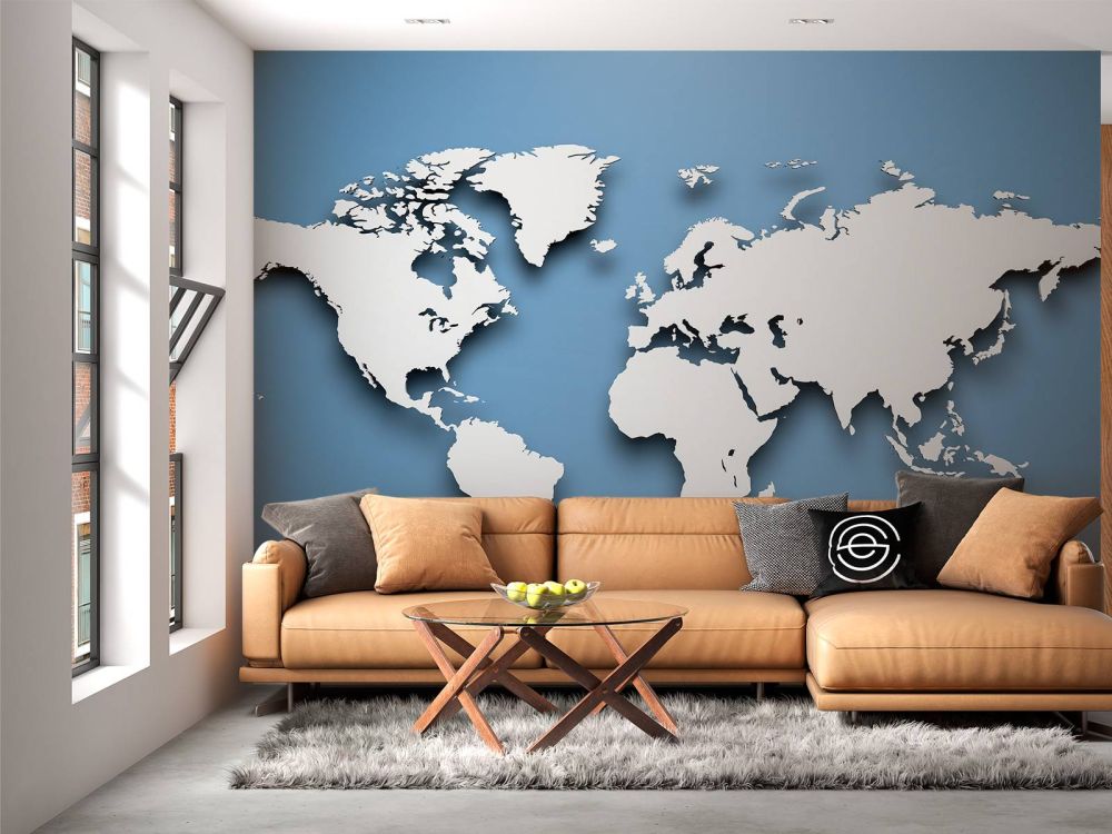 3D Wereldkaart blauw