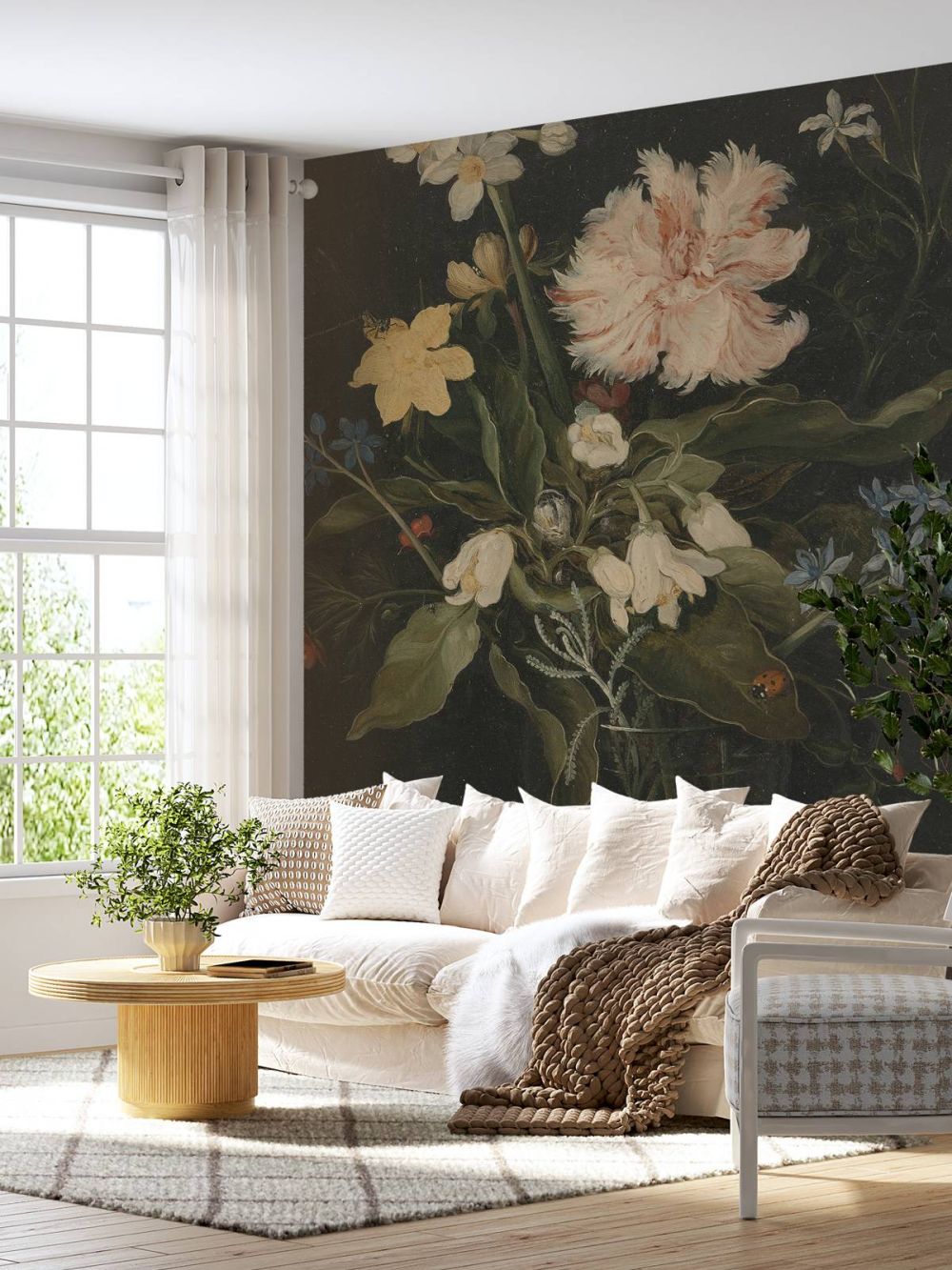 Stilleven met bloemen in een glas