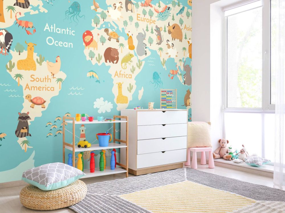 Wereldkaart met dieren