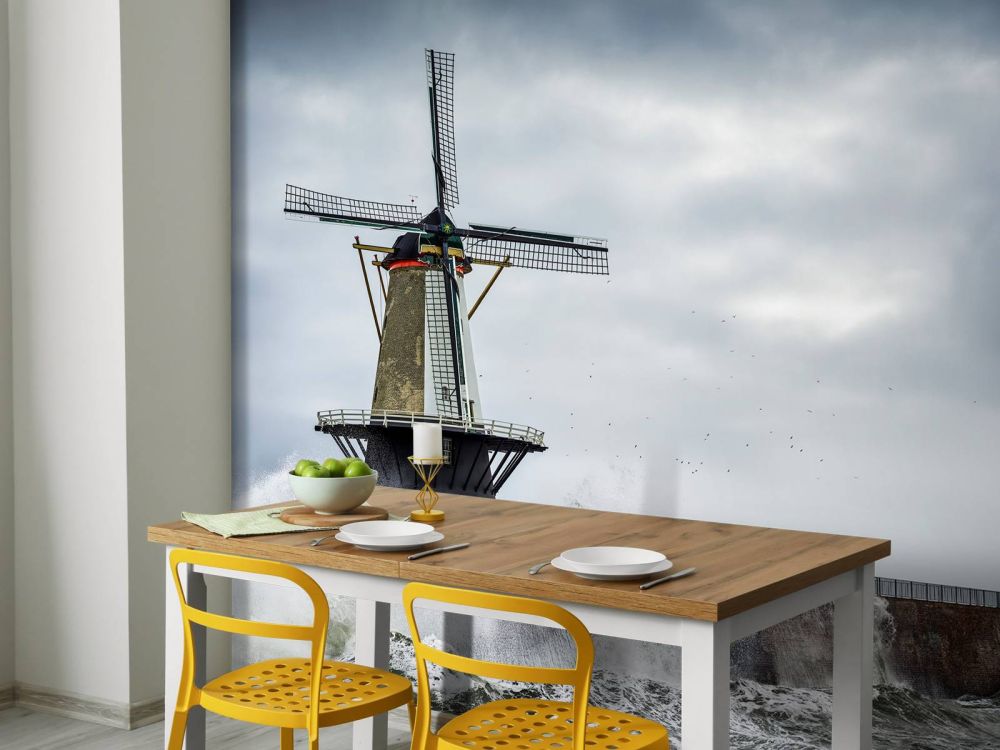 Molen met storm golven