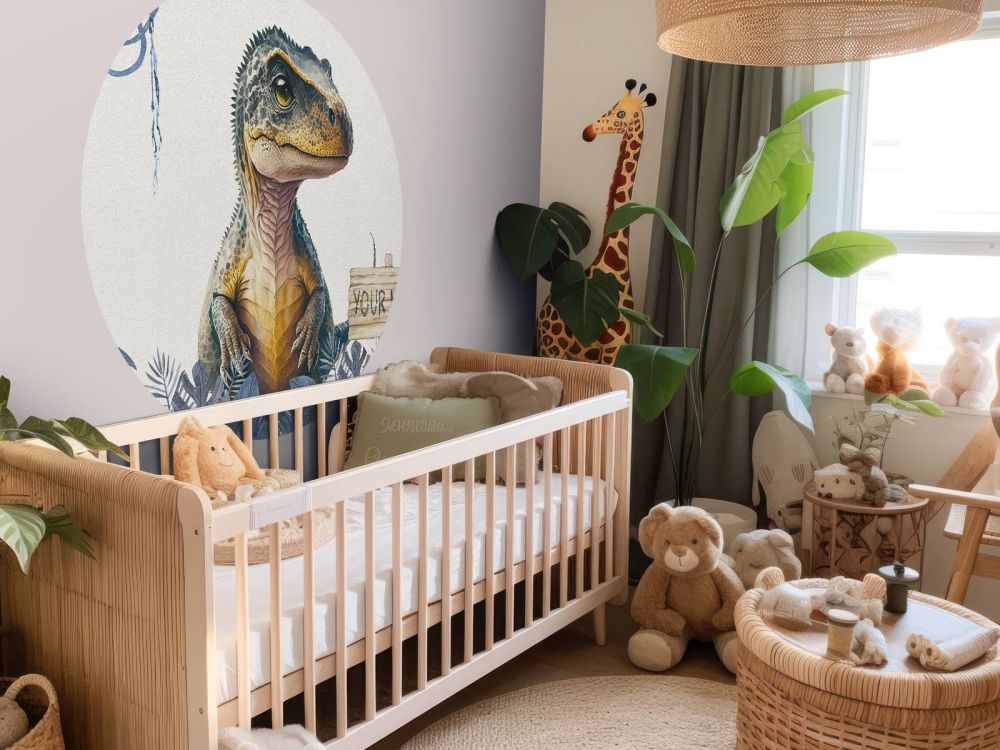 Baby t-rex in de jungle blauw
