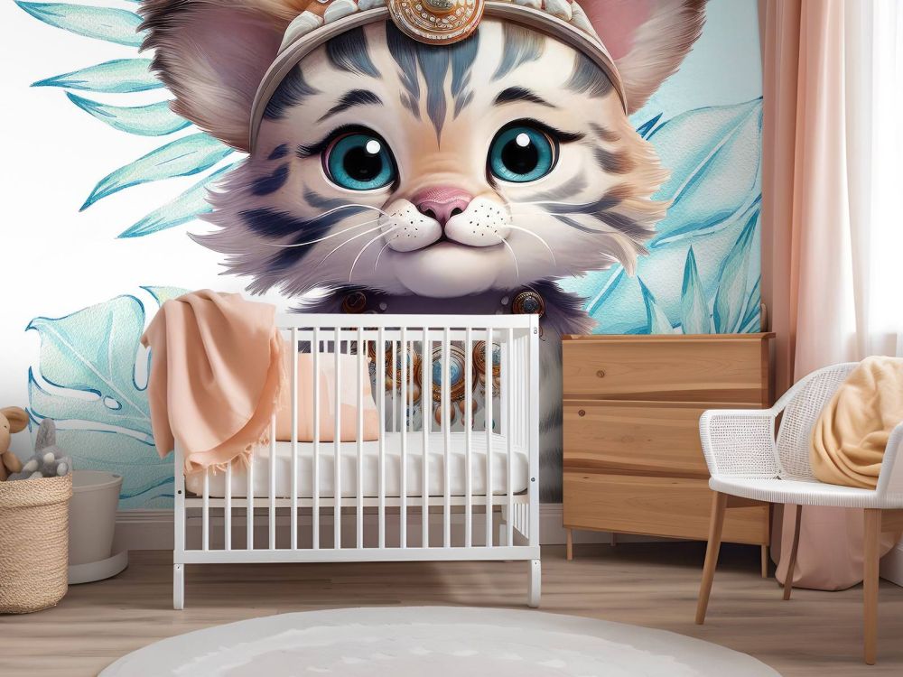 Baby tijger en blauw blad