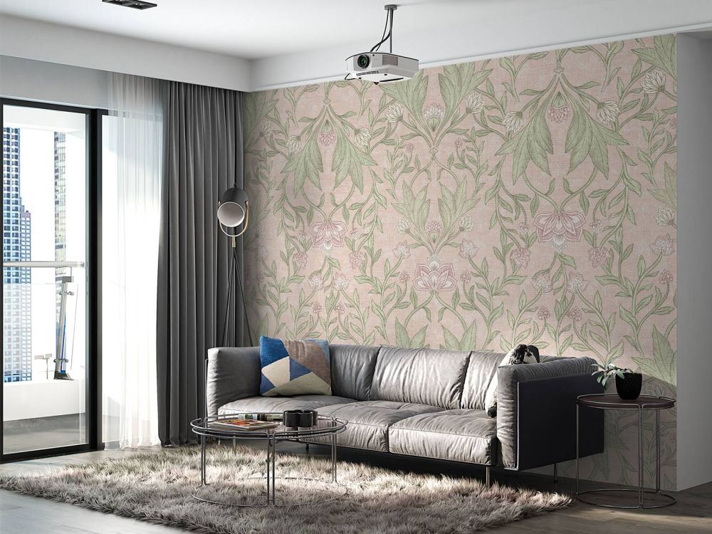 Morris bloemen damask - pastel roze