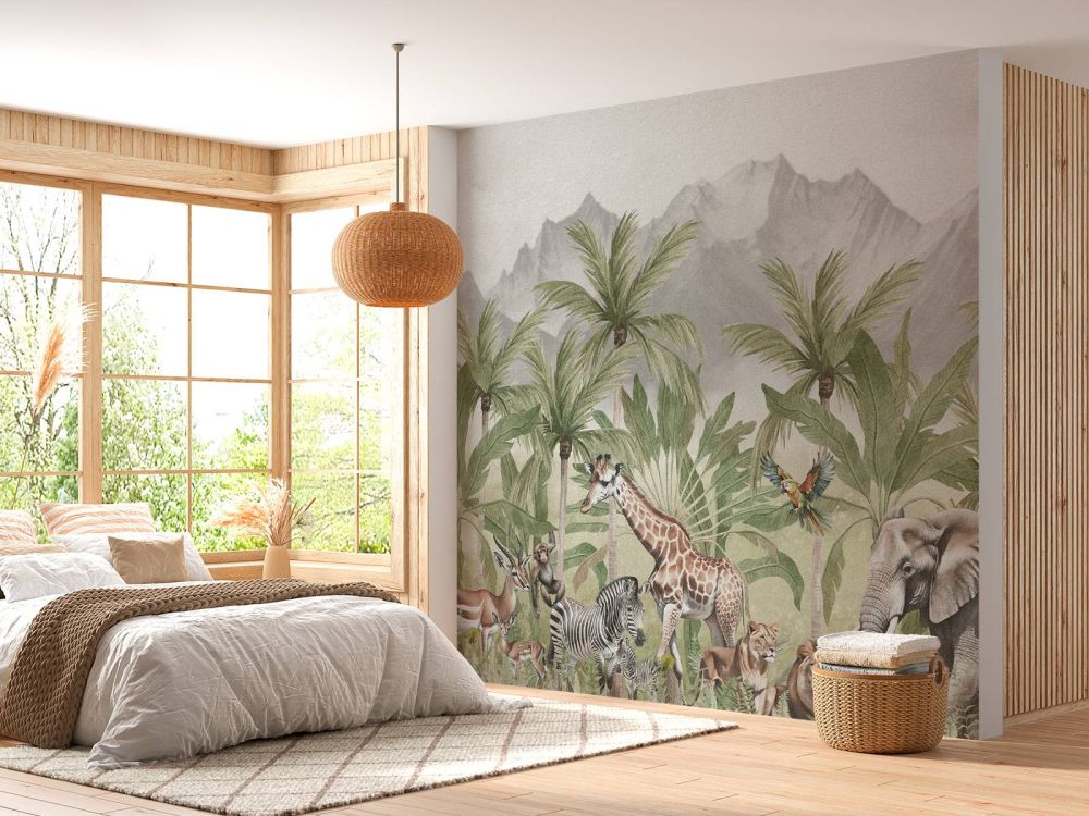 Berglandschap met dieren in kleur