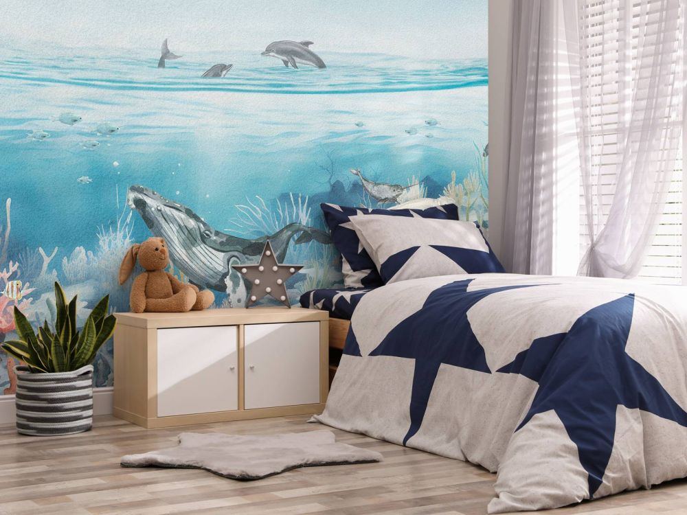 Oceaan landschap met dieren in kleur