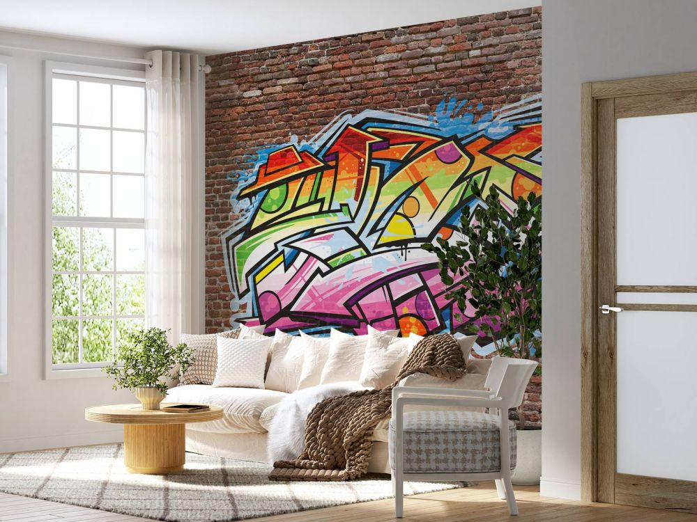 Graffiti op rode bakstenen