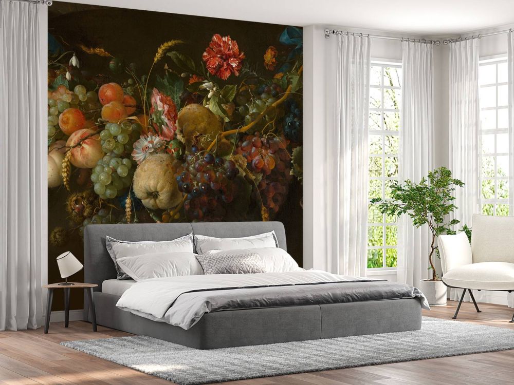 Guirlande van vruchten met enkele bloemen