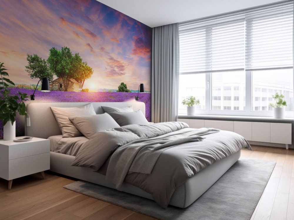 Lavendelveld tijdens zonsopkomst