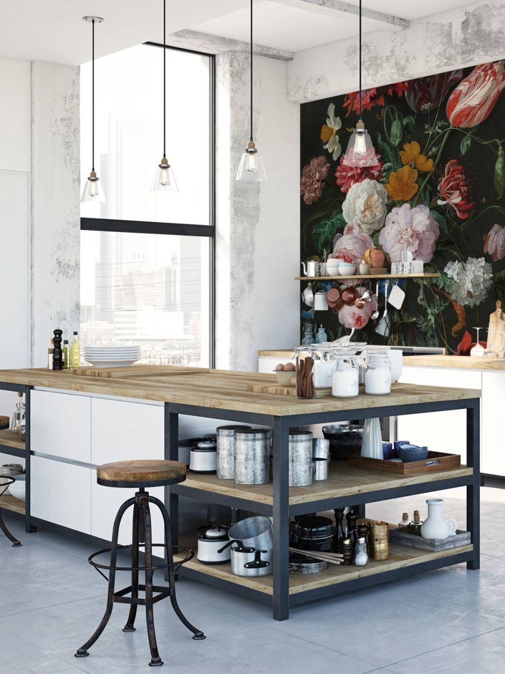 Stilleven met bloemen in een glazen vaas