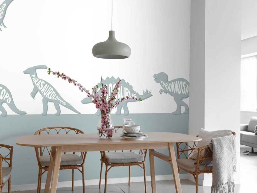 Dino's met tekst in blauw