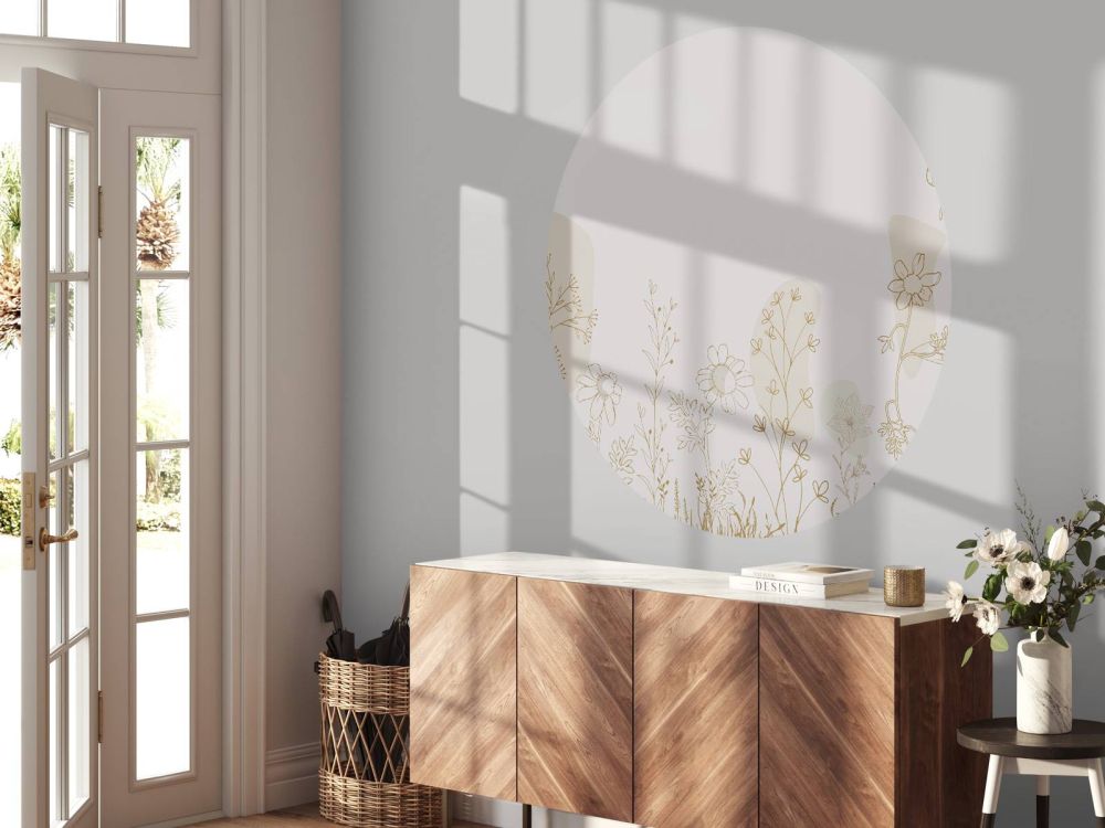 Bloemenveld getekend beige en natuur kleuren
