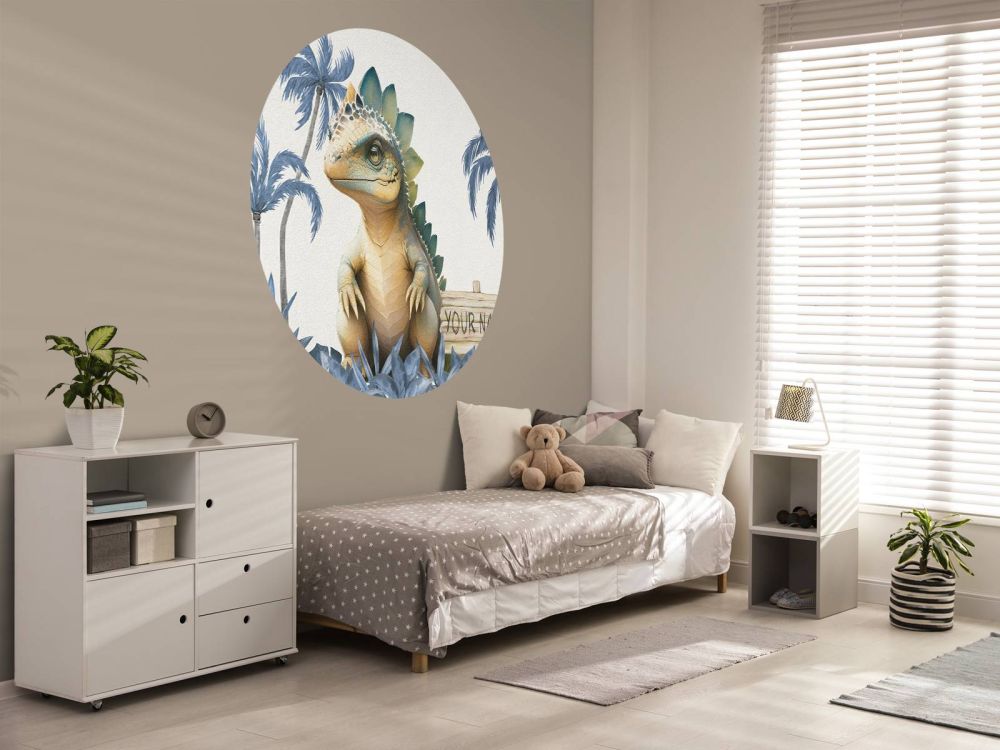 Baby stegosaurus in de jungle blauw