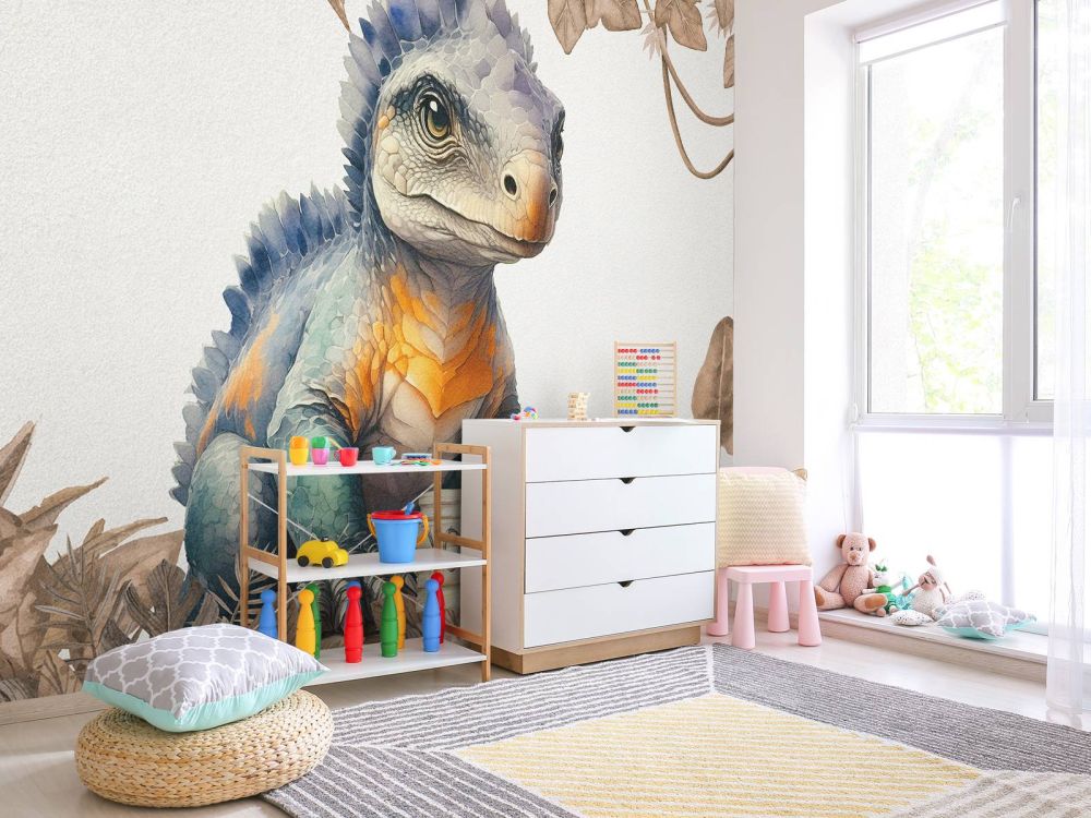 Baby ankylosaurus in de jungle taupe