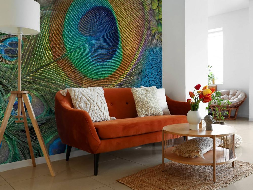 Pauwenveren op fotobehang