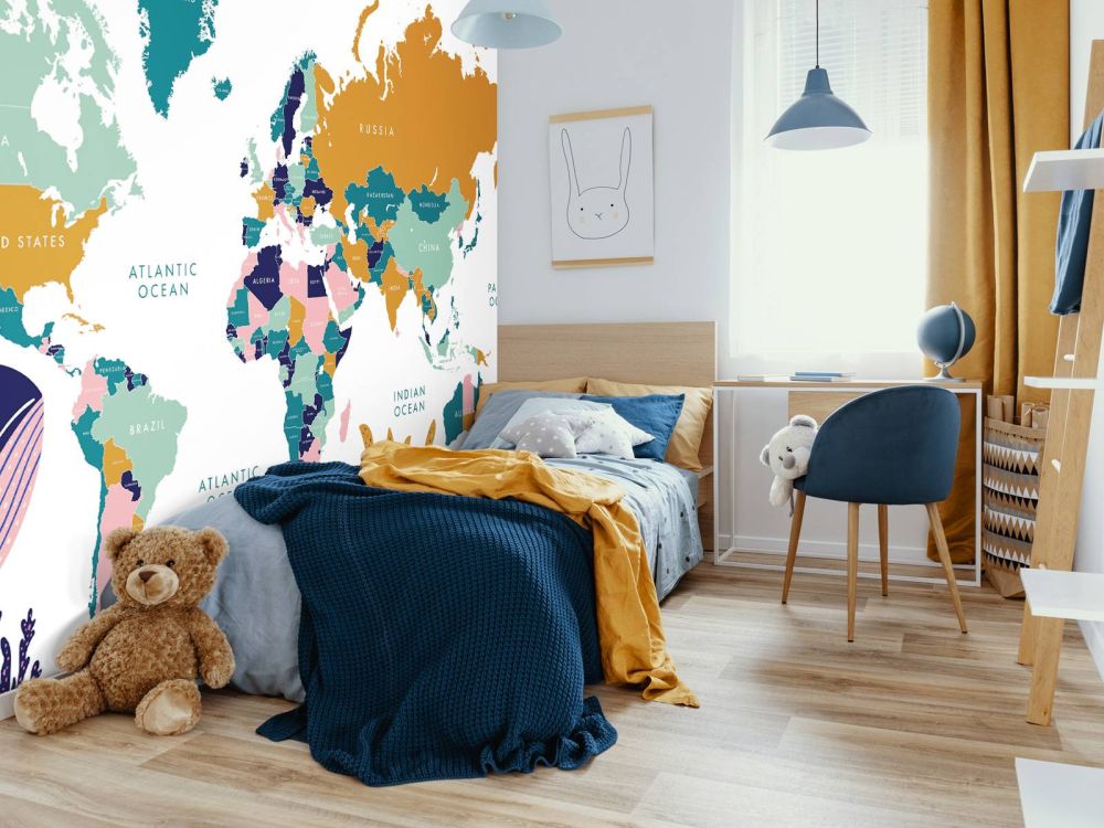 Wereldkaart met oceaan dieren