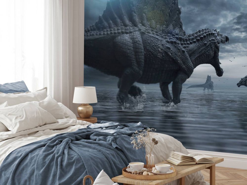 Spinosaurus groep in een jachtgebied