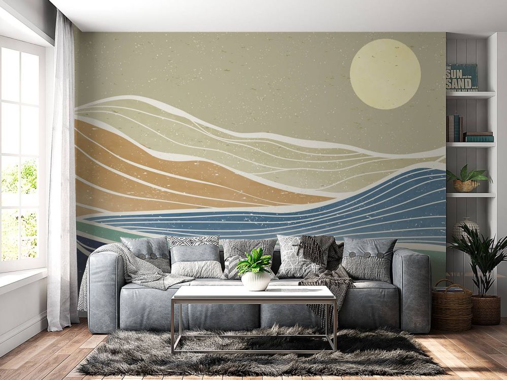 Gekleurde oceaangolven met de zon