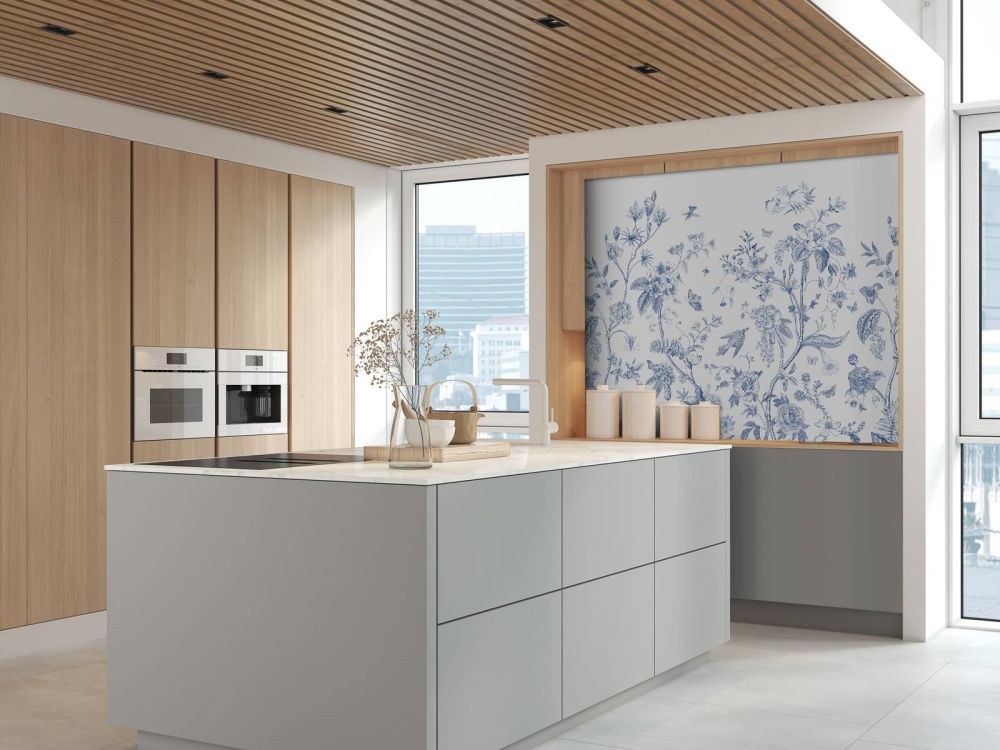 Bloemen illustratie, blauw-wit