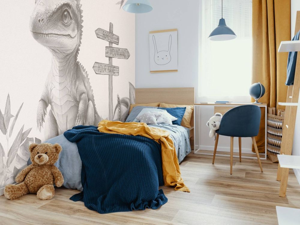 Baby spinosaurus in de jungle beige