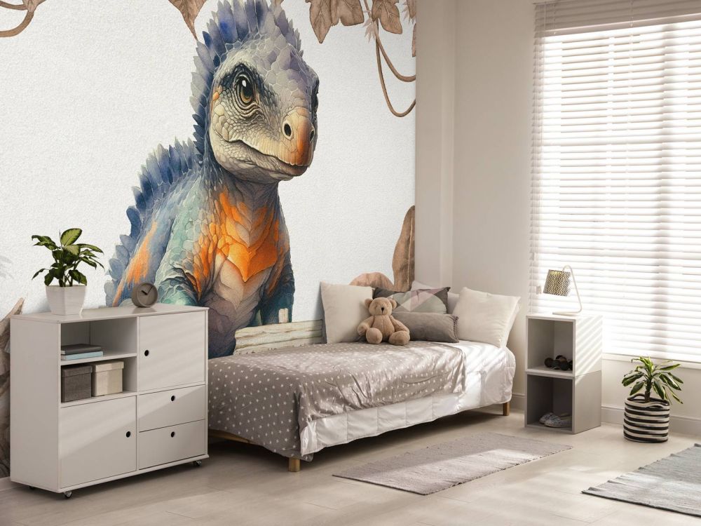 Baby ankylosaurus in de jungle taupe
