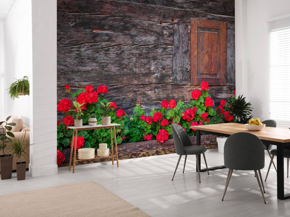Oud hout met bloemen